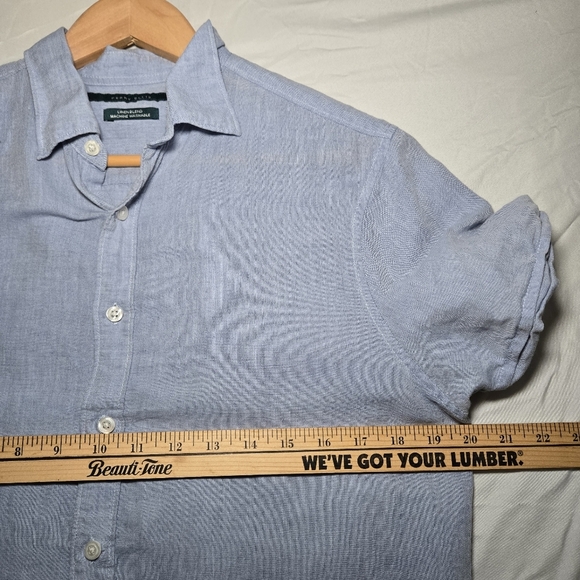 Perry Ellis Light Blue Cotton, Linen Men's Small Button Short Sleeve Shirt - Picture 4 of 11